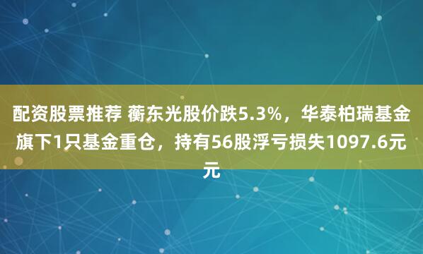 配资股票推荐 蘅东光股价跌5.3%，华泰柏瑞基金旗下1只基金重仓，持有56股浮亏损失1097.6元